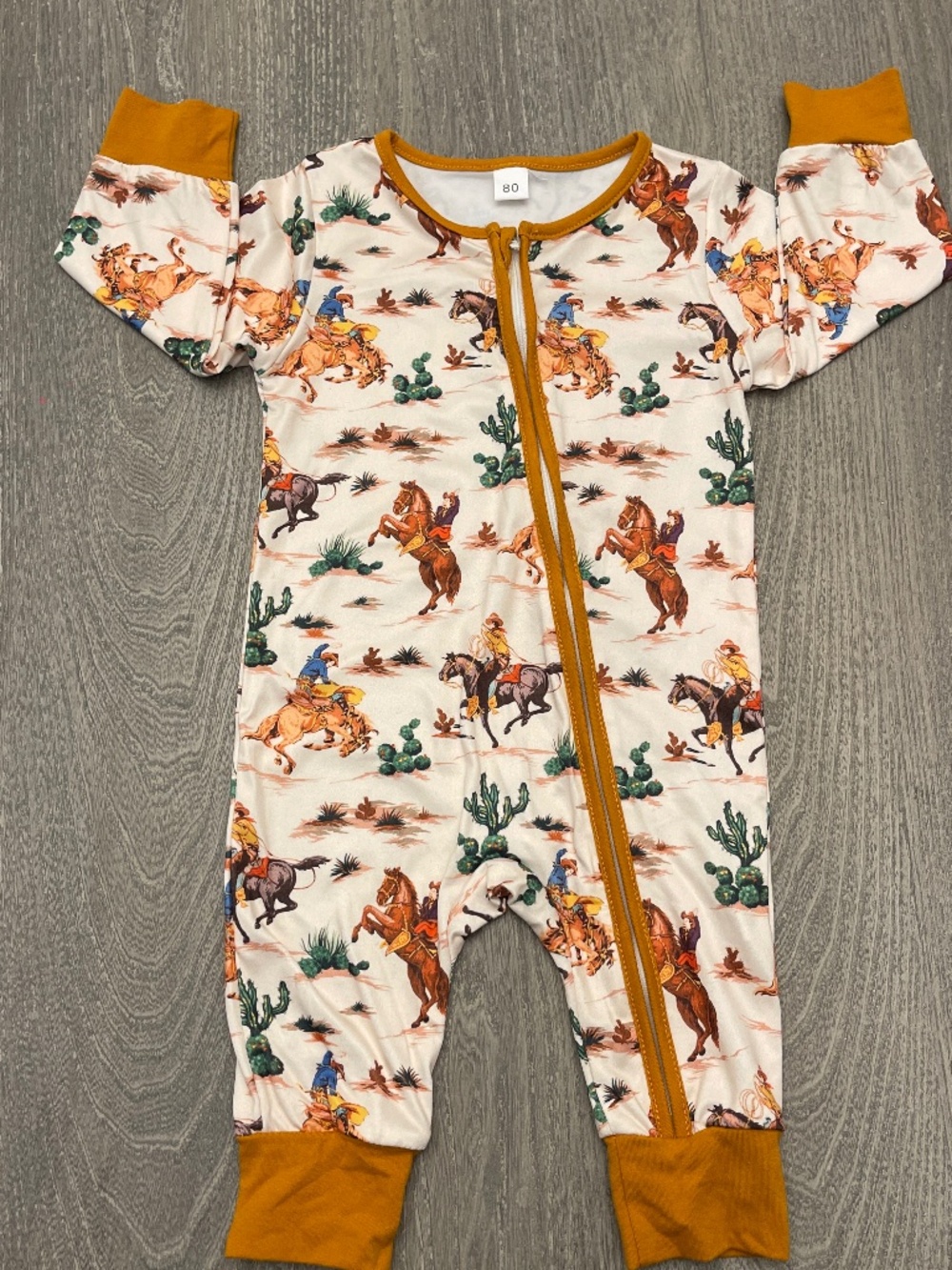 Western Baby Jumpsuit Full Zip Front Cowboy Rodeo Horses 3-6M Unisex Infant